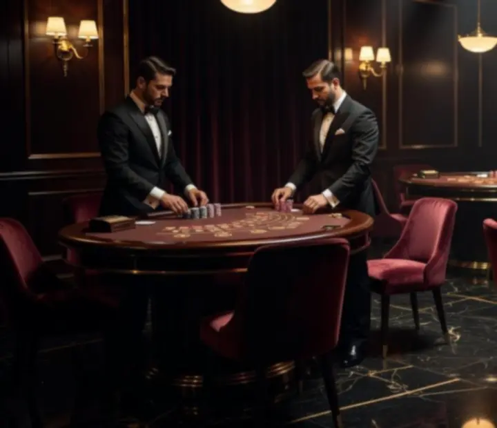 Stół kasynowy przygotowany na prywatny wieczór pokerowy i blackjack w komnacie MAKSZ-ART Bt.