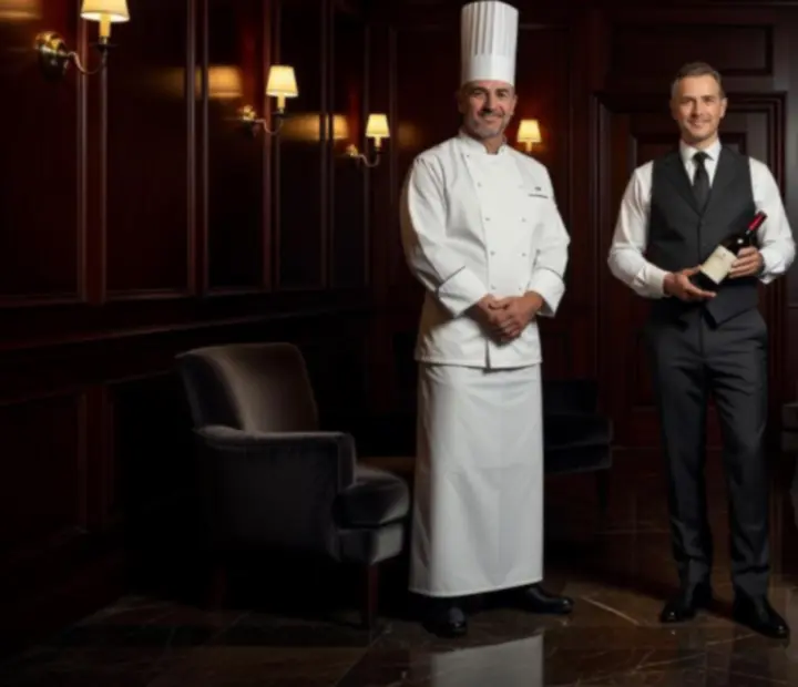 Szef kuchni, sommelier i maître d’ MAKSZ-ART Bt. w eleganckiej, nastrojowej sali