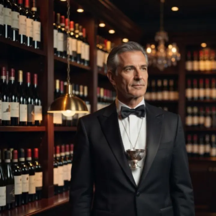 Head sommelier MAKSZ-ART Bt. prezentujący kieliszek czerwonego wina